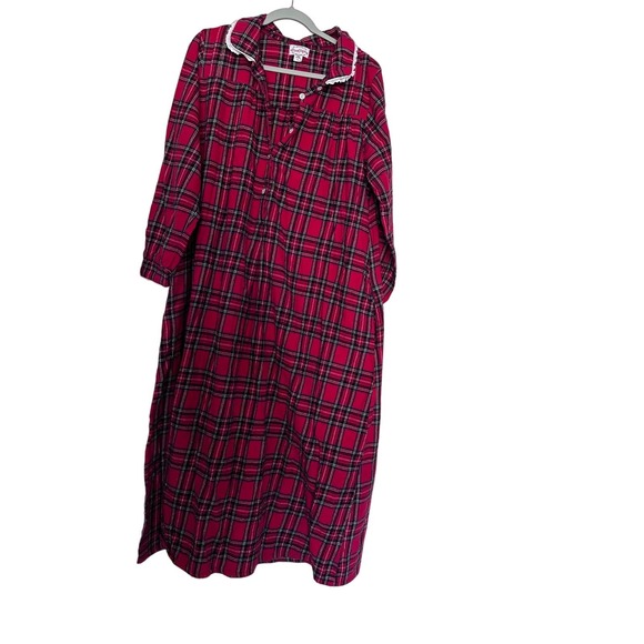 Lanz of Salzburg Other - Lanz of Salzburg Plaid Flannel Classic Long Sleeve Nightgown Lace Trim Red Large